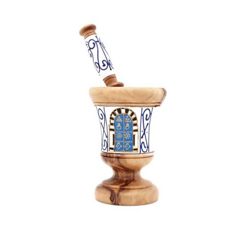 Mortier avec pilon traditionnel petit blanc en bois d olivier